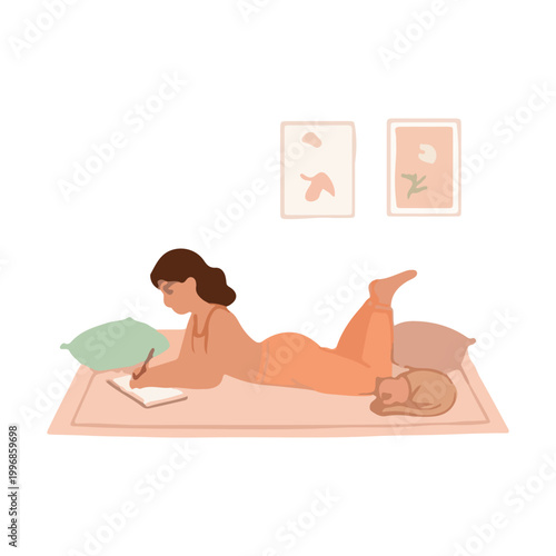 Woman Writing in Journal at Home