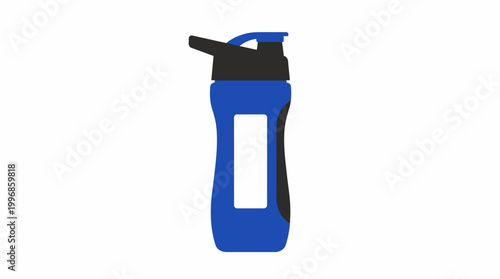 Blue sports water bottle with black lid and grip, featuring a white label area, isolated on a clean white background.