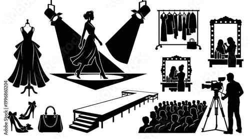 Fashion Show Icons Black White Silhouette Glamour Runway Style