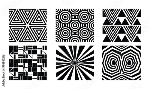 Fotografie Geometric Pattern Set, Black and White Abstract Vector Graphics, Modern Op Art D