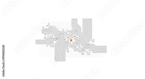 Overhead, abstract illustration symbolizing press freedom advocacy in a minimalist style, with connecting pathways converging toward a central emblem against a stark white background