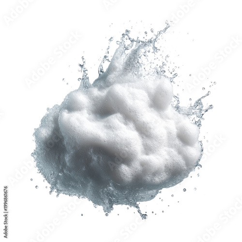 A large and fluffy cloud of soap bubbles splashing on transparent background