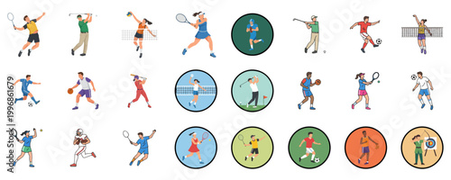 Set of Flat Sport Athlete Icons