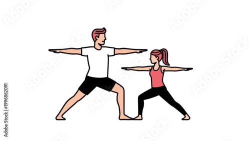 Couple Practicing Yoga Together in Pose.