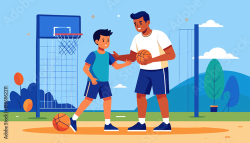 Father and Son Playing Basketball Together.