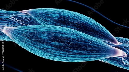 Intricate detail of muscle fibers and blood vessels in a close up microscopic view