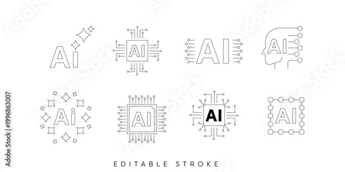 Artificial Intelligence AI Minimal Line Icon Set Editable Stroke