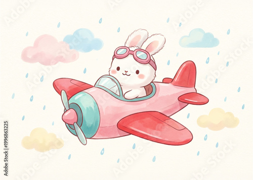 White Rabbit Pilot Illustration, in a soft watercolor and digital painting style