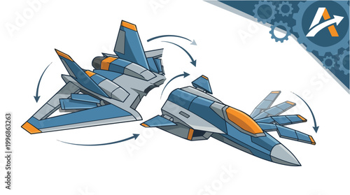 Dynamic Jet Fighters Illustration Aerial Combat Maneuvers Air Force Training Vector Graphic Design