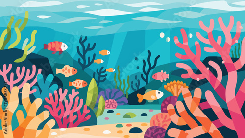 Illustration Of Coral Reef Ecosystem Vector Design Template