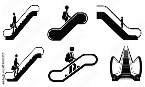 set of escalator icons with people silhouettes