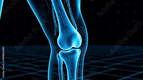 3d anatomy of human knee joint blue glowing x ray style