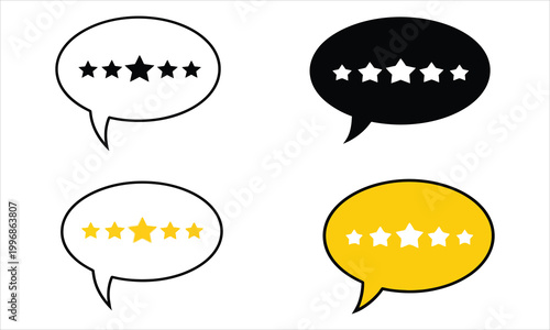 speech bubbles with star ratings in various colors