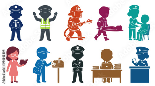 Community Helpers Glyph Icons: Diverse Professions and Public Service Occupations