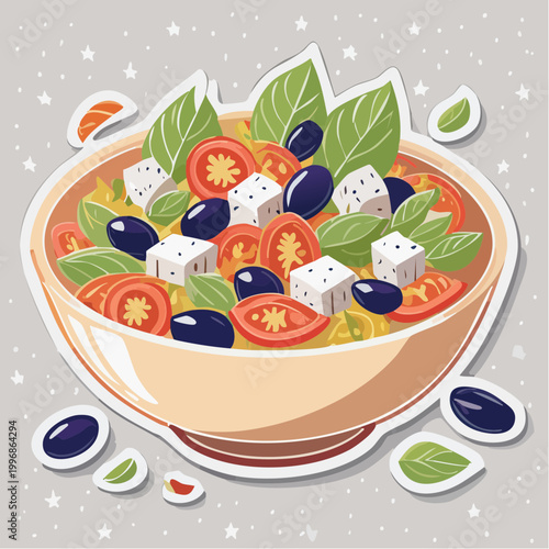 Stylized Greek Salad Bowl Illustration