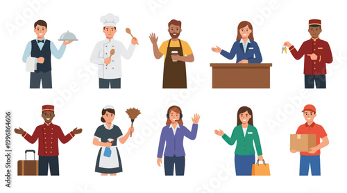 Flat Vector Icons of Hotel Staff - Service Professionals Set