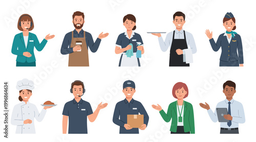 Diverse Professionals Offering Services: Flat Vector Icons