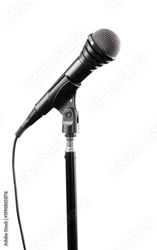 Black microphone with wire on a stand