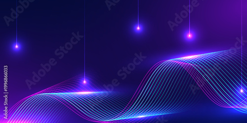 Abstract digital wave background with neon purple light glow. Perfect for digital marketing metaverse internet data and virtual reality.