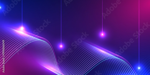 Abstract digital wave backgroundwith futuristic connection network. Design for curve blue purple light visualization digital marketing internet.