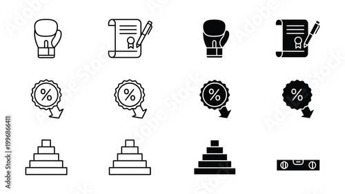 Icons representing achievements, contracts, percentages, and rankings in different styles