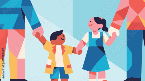 Illustration Of A Family Holding Hands Vector Design Template