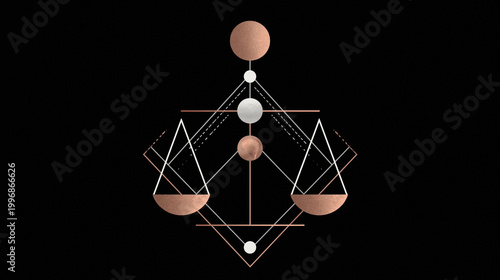 Vertical scales connected by spheres on black backdrop