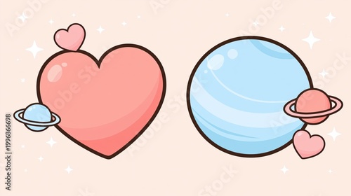 Large heart and planet paired with small ringed companions