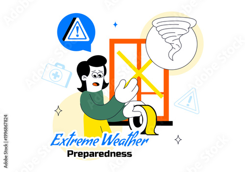 Extreme Weather Preparedness Vector Illustration With Emergency Kit Storm Warning Safety Plan Disaster Readiness Climate Alert Design