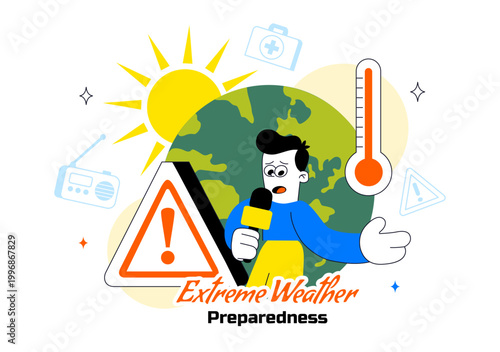 Extreme Weather Preparedness Vector Illustration With Emergency Kit Storm Warning Safety Plan Disaster Readiness Climate Alert Design
