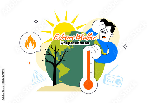 Extreme Weather Preparedness Vector Illustration With Emergency Kit Storm Warning Safety Plan Disaster Readiness Climate Alert Design