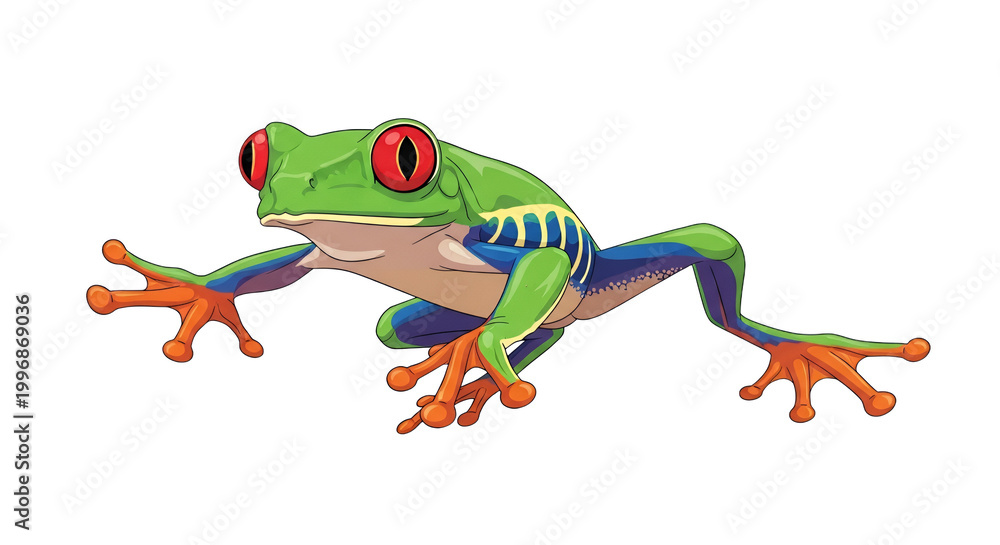 Fototapeta premium Vibrant Vector Illustration of a Red-Eyed Tree Frog Isolated on White Background