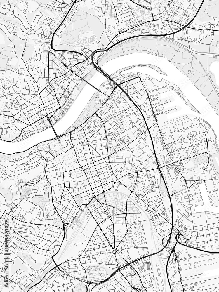 Fototapeta premium Linz City Map. Minimalist black and white line art poster for printing, wallpaper, wall art, and map resources for home and office decor