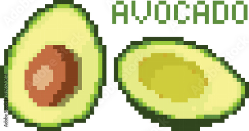 Pixel Art Avocado Halves Illustration