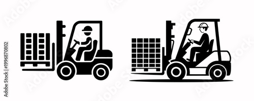 The image features two forklift operators in silhouette moving cargo in a warehouse, highlighting the importance of logistics and material handling in industrial settings.
