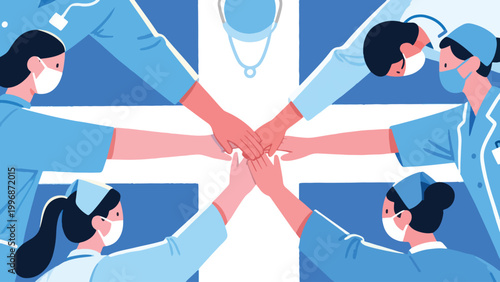 Illustration Of Health Workers Forming A Cross Symbol Vector Design Template