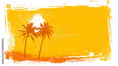 Tropische Palmen im warmen Sonnenuntergang – Sommerlicher Reise Hintergrund mit copy space und sonnigem Urlaubsfeeling