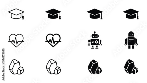 Icons representing education, health, technology, and resources in a simple visual format