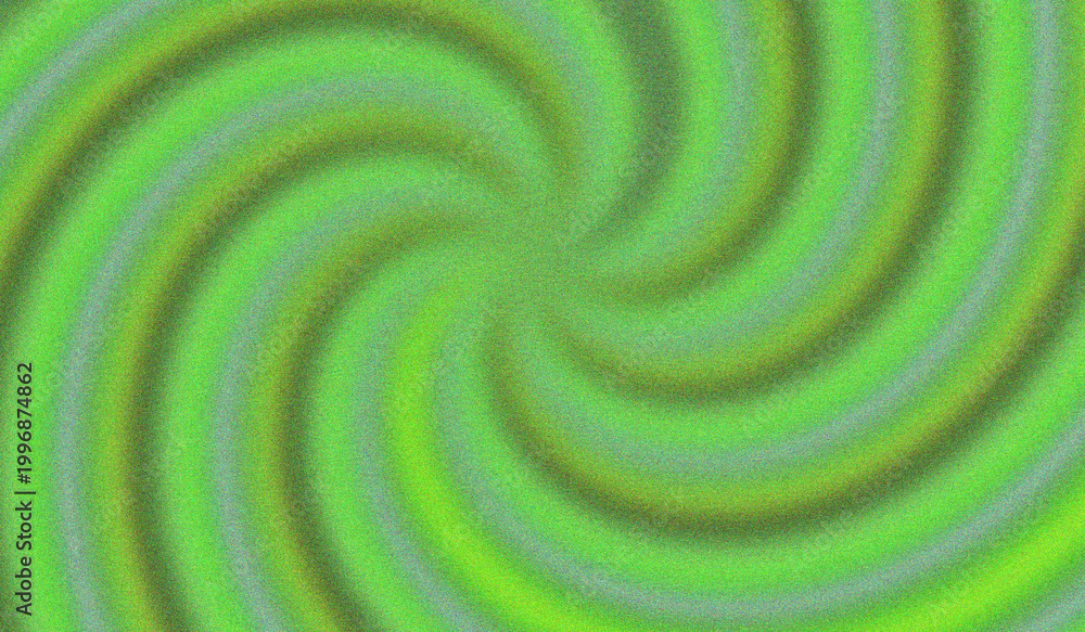 Fototapeta premium A spiral or swirl pattern centered in a very bright neon green or lime green, combined with shades of purplish gray and a touch of muted yellow on the curves. The curved lines radiate outward, creatin