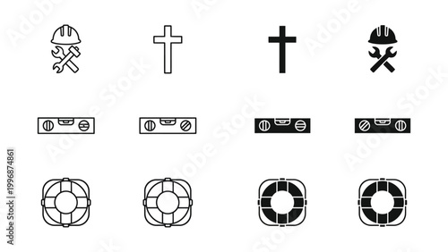 Collection of safety and leveling symbols with varying indicator styles