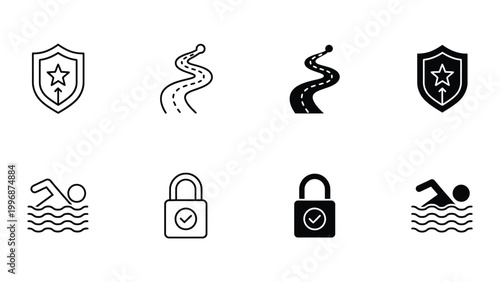 Contrast of secure paths and swimming safety with locked and unlocked symbols