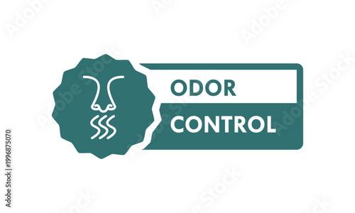 Odor control seal logo featuring a nose and scent waves. Professional circular badge for air fresheners, hygiene products, and neutralizer packaging. Vector illustration.