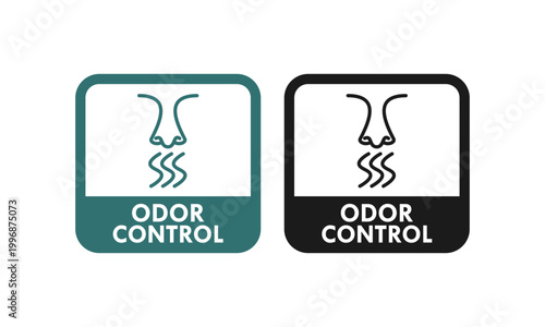 Odor control seal logo featuring a nose and scent waves. Professional circular badge for air fresheners, hygiene products, and neutralizer packaging. Vector illustration.