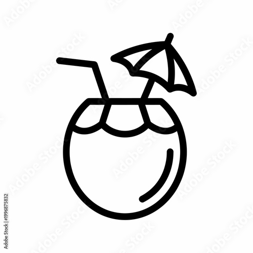 Coconut drink with umbrella and straw.
