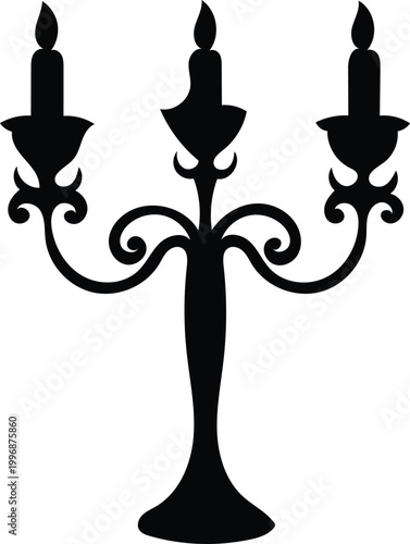 Three arm candelabra silhouette featuring lit candles for romantic atmosphere and classic interior home decor