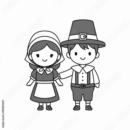 Εκτύπωση καμβά Pilgrim children in traditional costume.