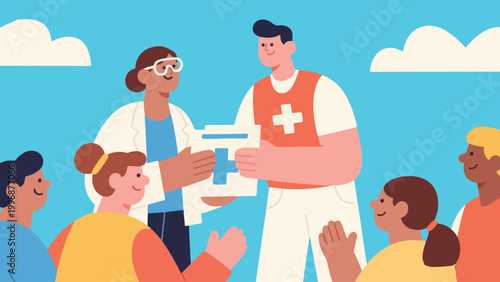Illustration Of Medical Volunteers Helping People Vector Design Template