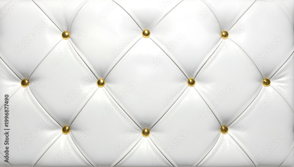 Fototapeta premium Elegant White Tufted Upholstery with Golden Studs Texture Background.