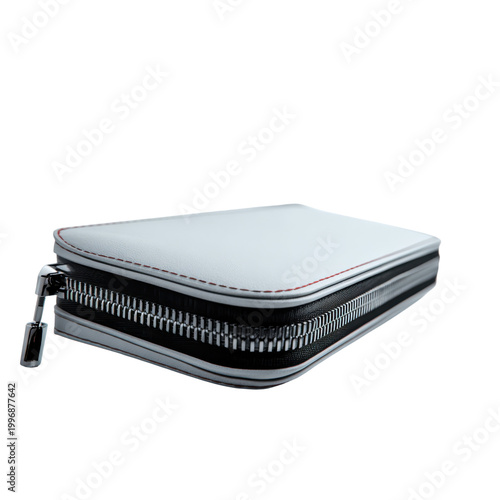 A sleek and modern white wallet with a zipper on transparent background