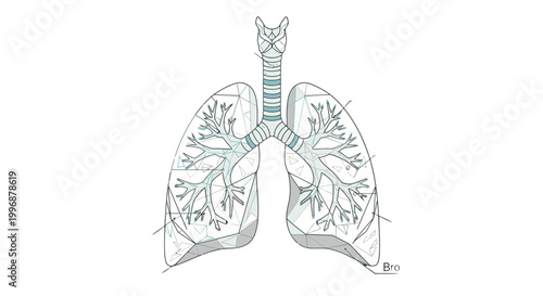 Stylized Anatomical Illustration of Human Lungs and Trachea with Geometric Pattern for Medical and Educational Content in Bright Studio